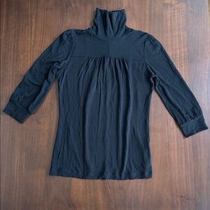 BANANA REPUBLIC Ruched Turtleneck 3/4 Sleeve 90s Y2K Top Black Small Medium